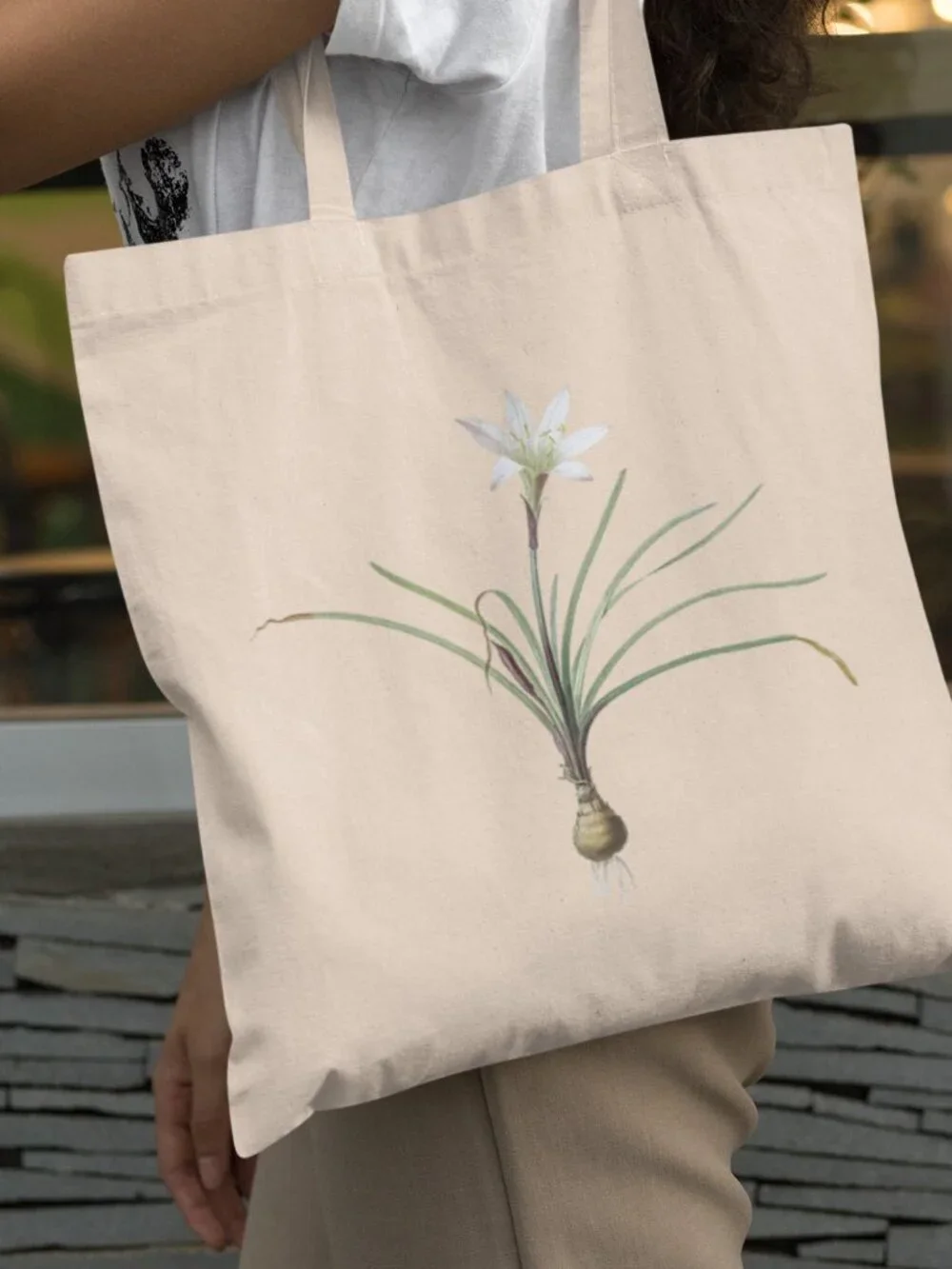 Lily Vintage Floral Print Graphic Canvas Tote Bag